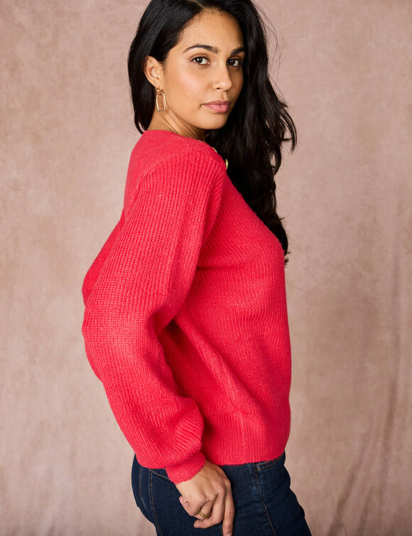 Trui met goudkleurige knopen, patenttricot (roze) Trui met goudkleurige knopen, patenttricot (roze)